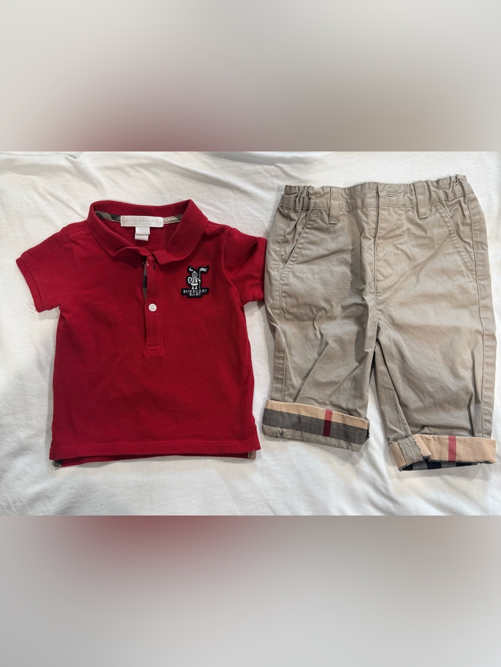 Burberry Baby Red Polo Shirt - Classic Logo Short Sleeve with Pants
